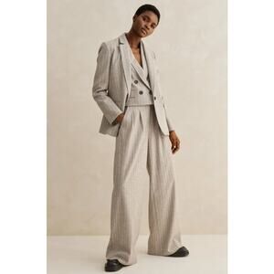 NWT Me+Em Italian Melange Pinstripe Wide Leg Wool Blend Trouser Pant Size 8